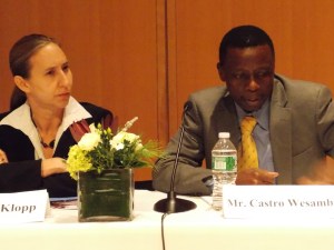 Jacqueline Klopp and Castro Wesamba discussed Kenya's efforts to avoid political violence. Photo by Barbara Borst
