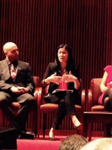 Angela Guy, senior vice president for diversity and inclusion at L’Oreal cosmetics, speaking at the conference on women and girls in the media. Photo by Lori Perkovich